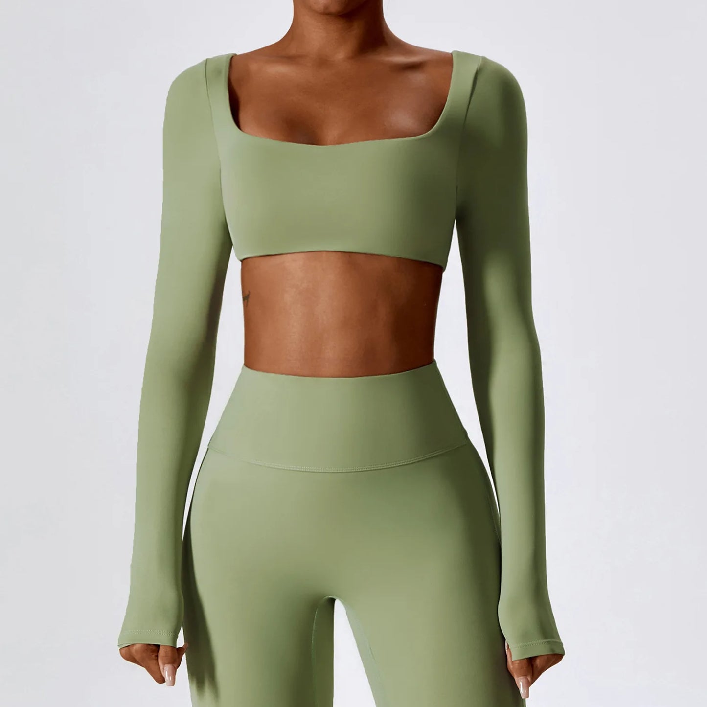 LONG SLEEVE CROP BEAN GREEN