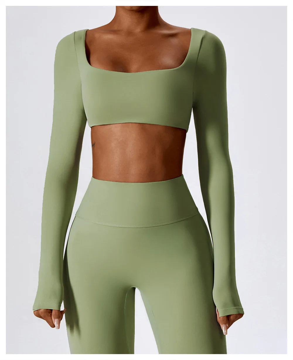 LONG SLEEVE CROP BEAN GREEN