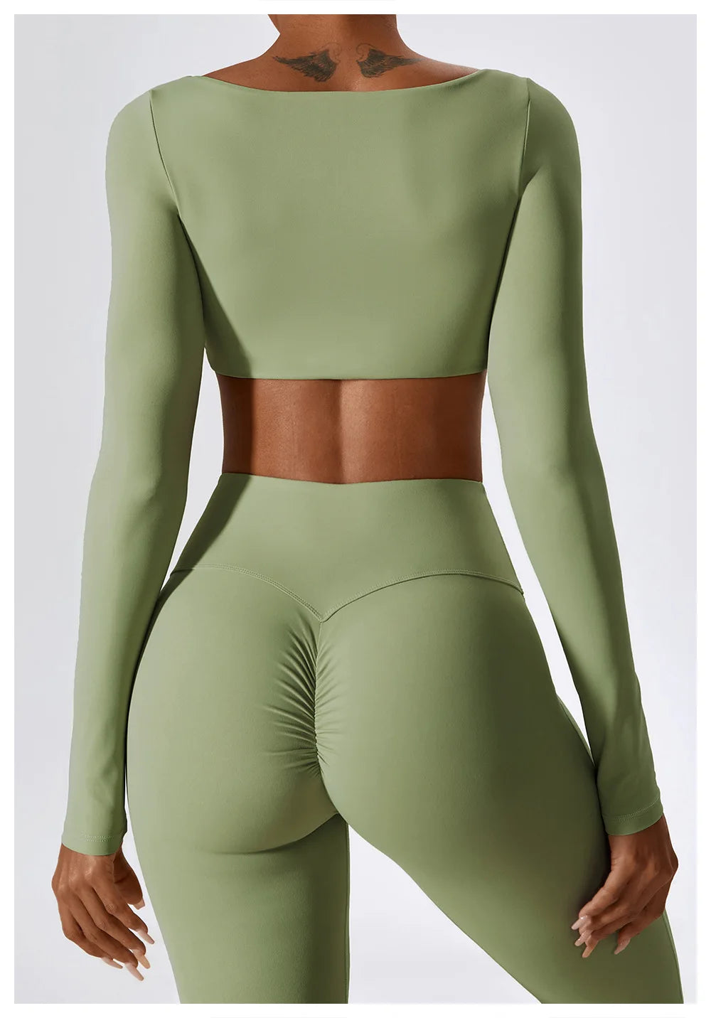 LONG SLEEVE CROP BEAN GREEN