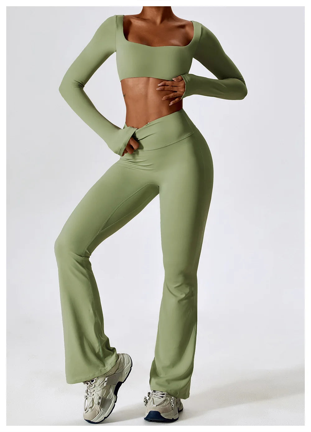 LONG SLEEVE CROP BEAN GREEN