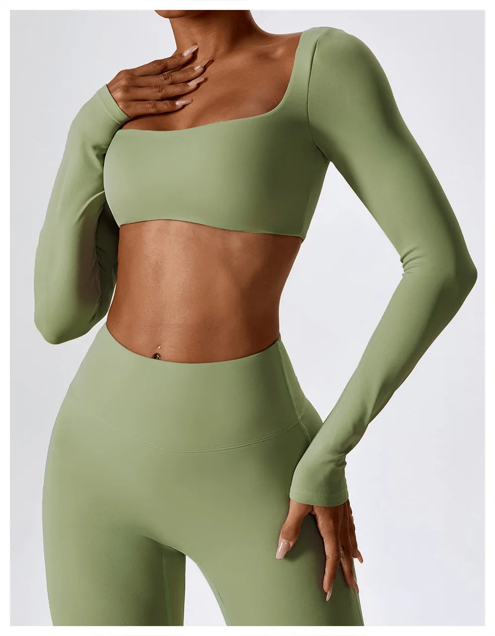 LONG SLEEVE CROP BEAN GREEN