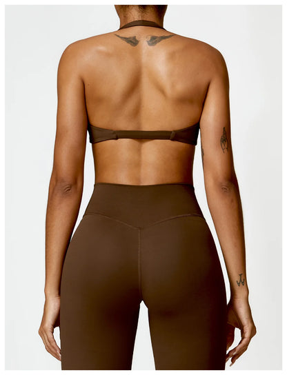 TWIST HALTER CROP BROWN