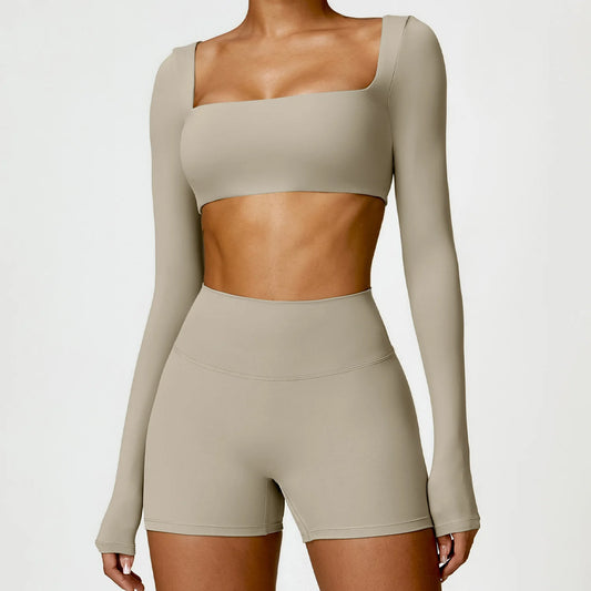 ELEVATE LONG SLEEVE CROP CAMEL PALM