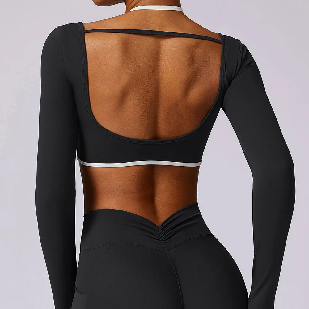 AURA LONG SLEEVE CROP BLACK