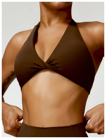 TWIST HALTER CROP BROWN