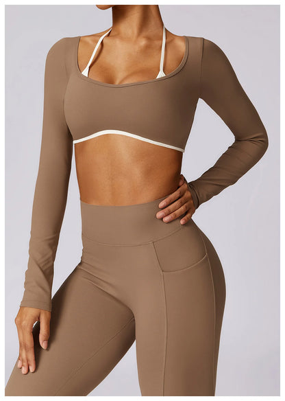 AURA LONG SLEEVE CROP MOCHA