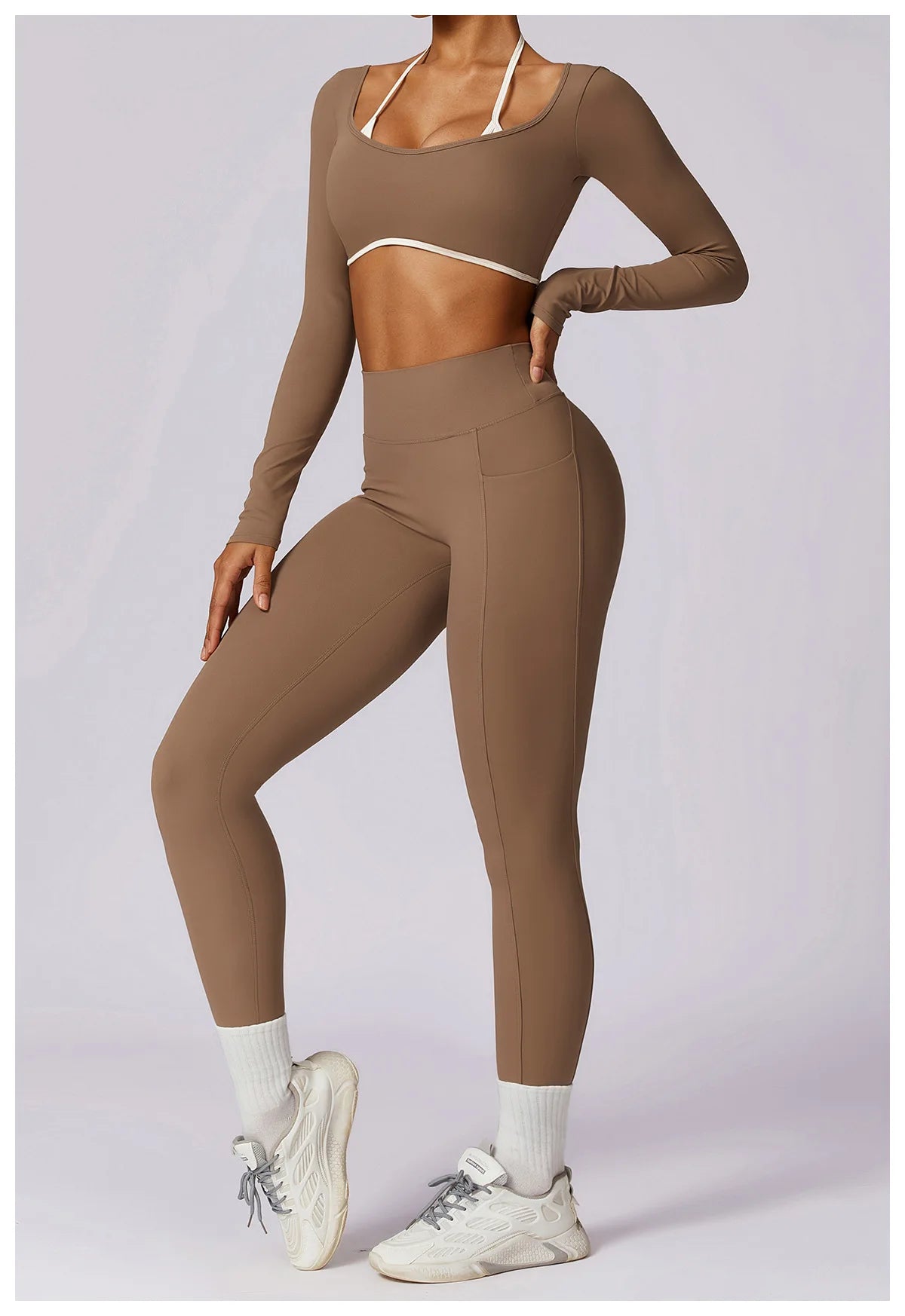 AURA LONG SLEEVE CROP MOCHA