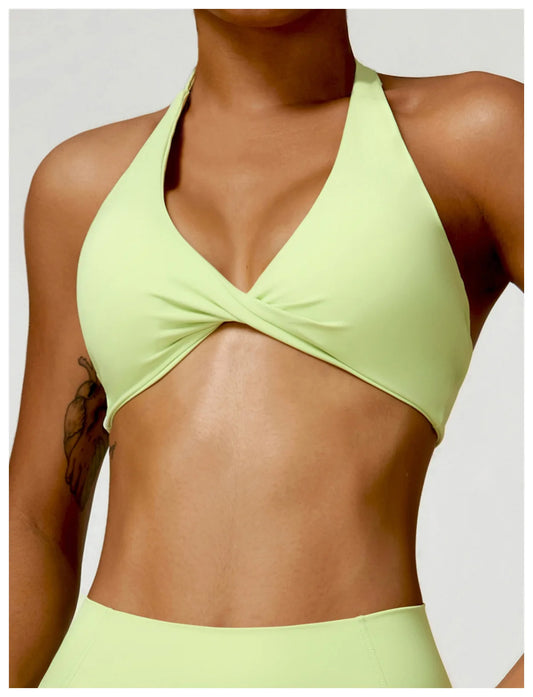 TWIST HALTER CROP LIGHT GREEN YELLOW