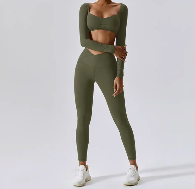  Kahki activewear crop top with long sleeves