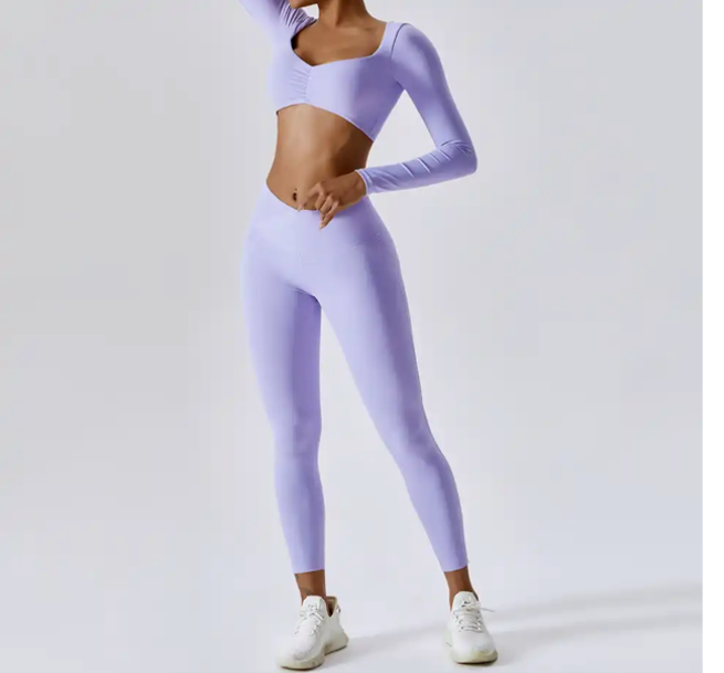 activewear crop top with long sleeves in purple